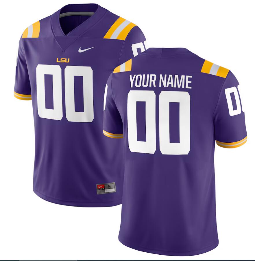 Men NCAA Nike LSU Tigers Football Custom Game Purple Jersey->customized mlb jersey->Custom Jersey